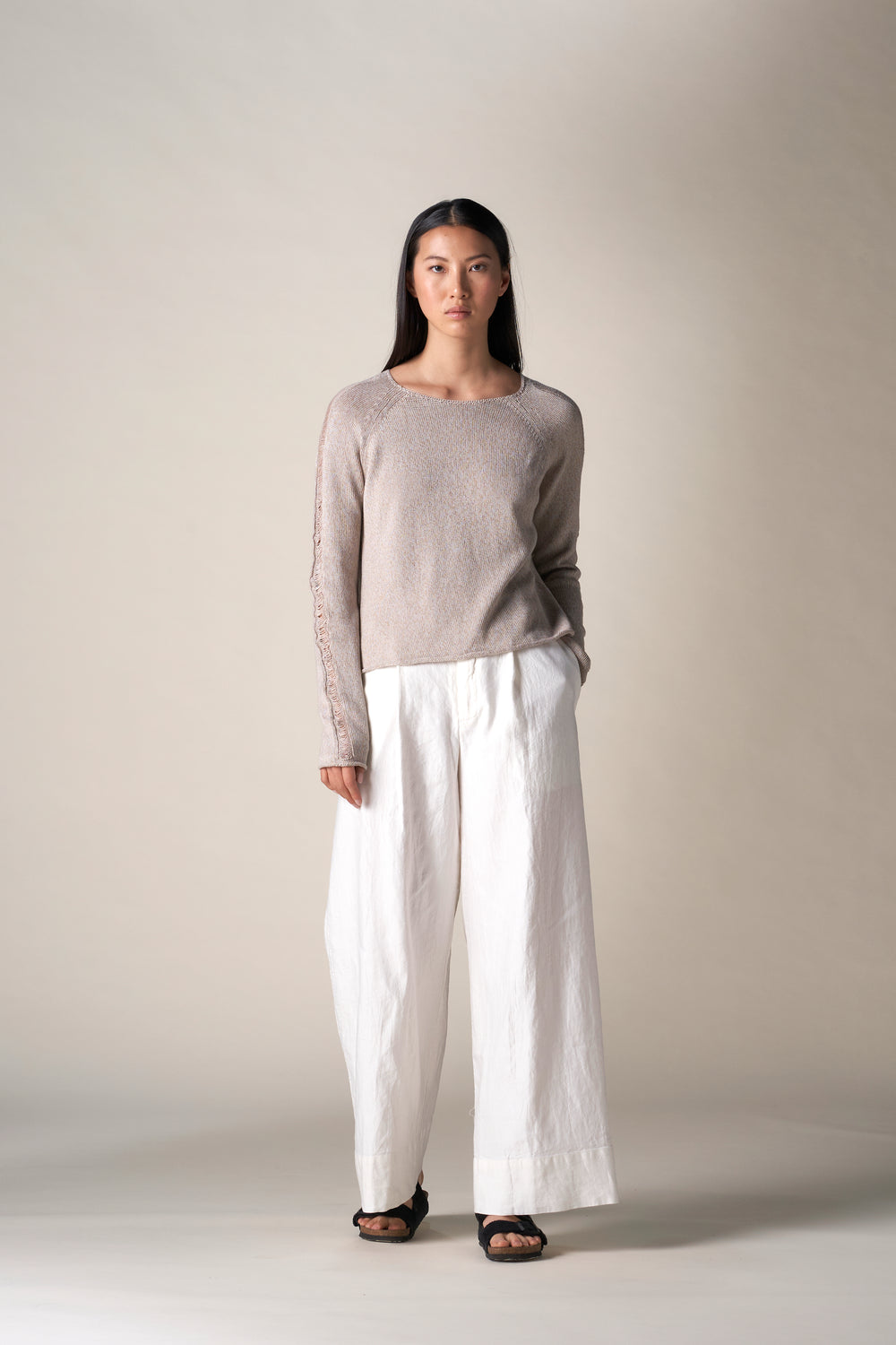 Cropped Undone Sweater Marmo / White