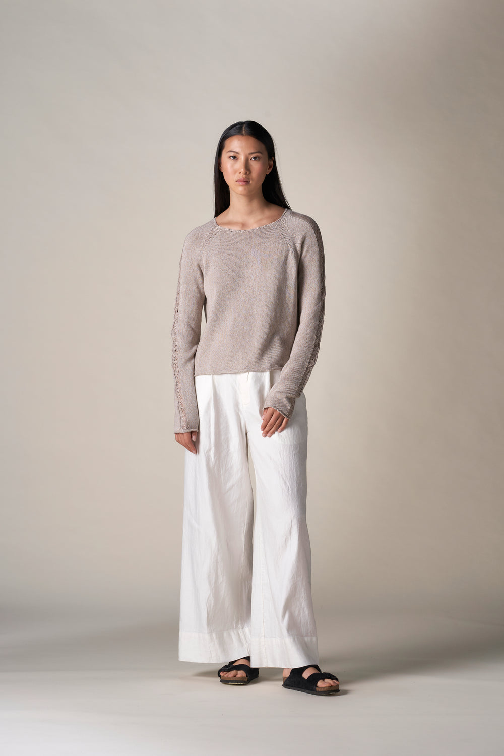 Cropped Undone Sweater Marmo / White