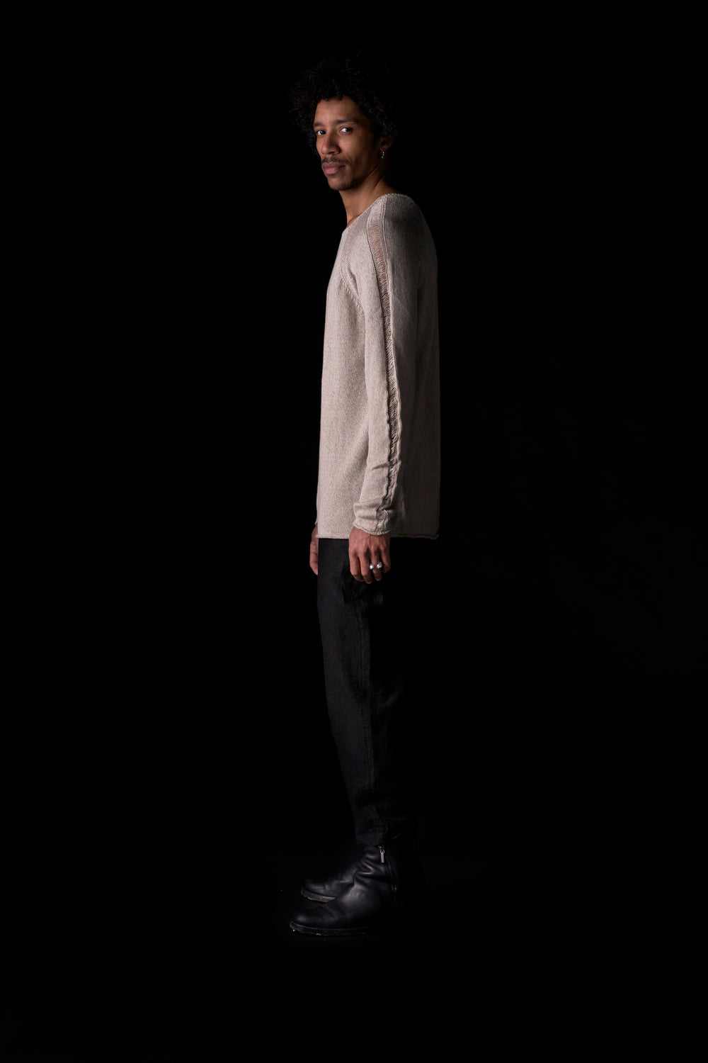 Undone Sweater Hemp Cashmere Marmo/ White