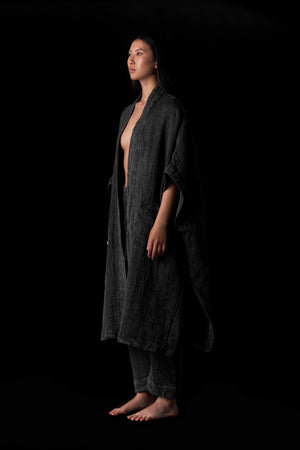 Jacquard Sleeveless Kimono Washed Black