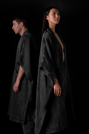 Jacquard Sleeveless Kimono Washed Black