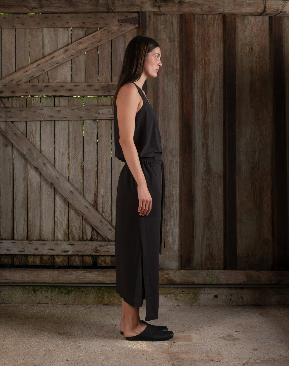 Drawstring Skirt Silk Crepe Chocolate