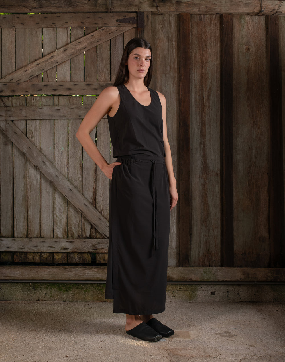 Drawstring Skirt Silk Crepe Chocolate