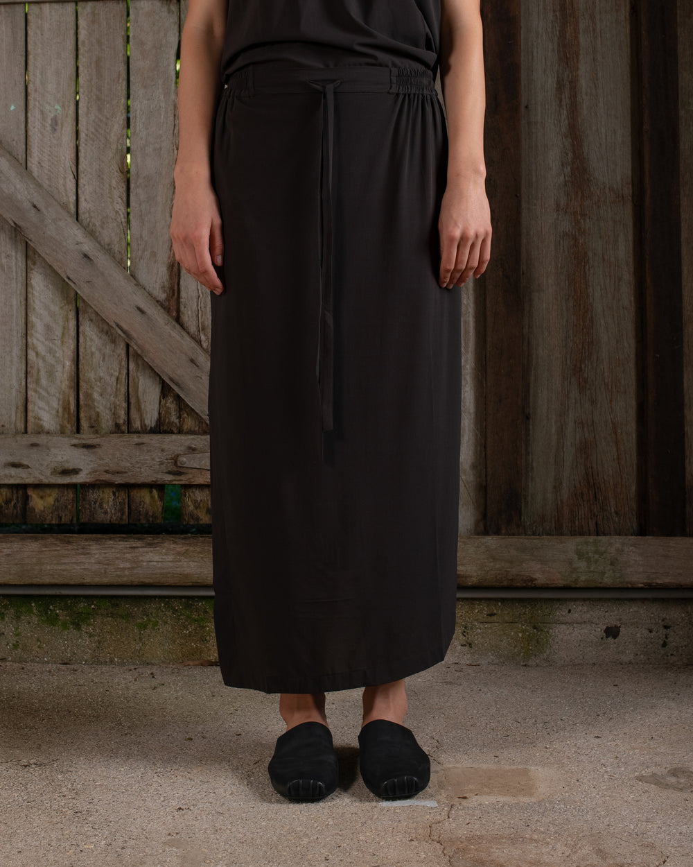 Drawstring Skirt Silk Crepe Chocolate