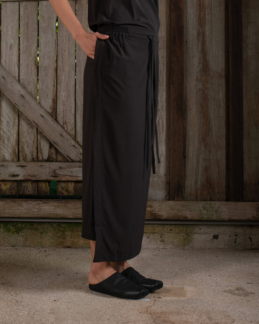 Drawstring Skirt Silk Crepe Chocolate