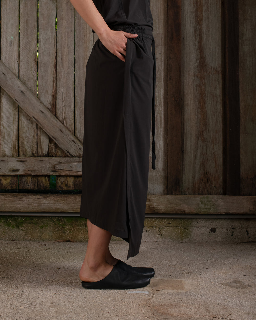 Drawstring Skirt Silk Crepe Chocolate