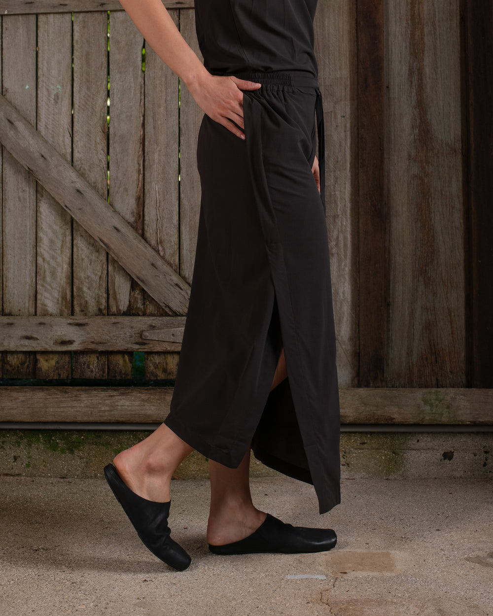 Drawstring Skirt Silk Crepe Chocolate