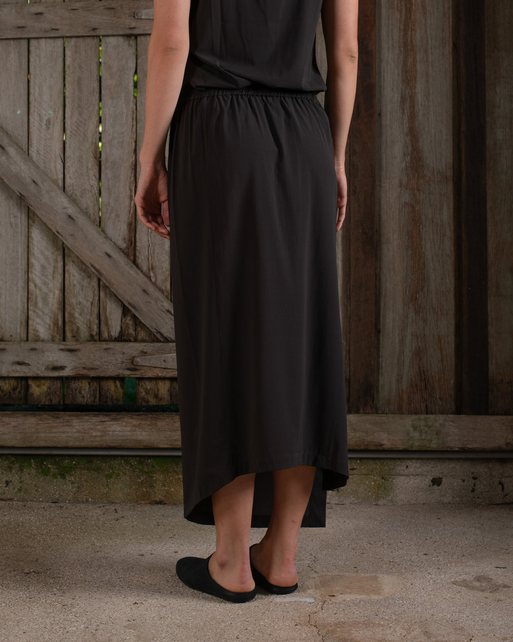 Drawstring Skirt Silk Crepe Chocolate
