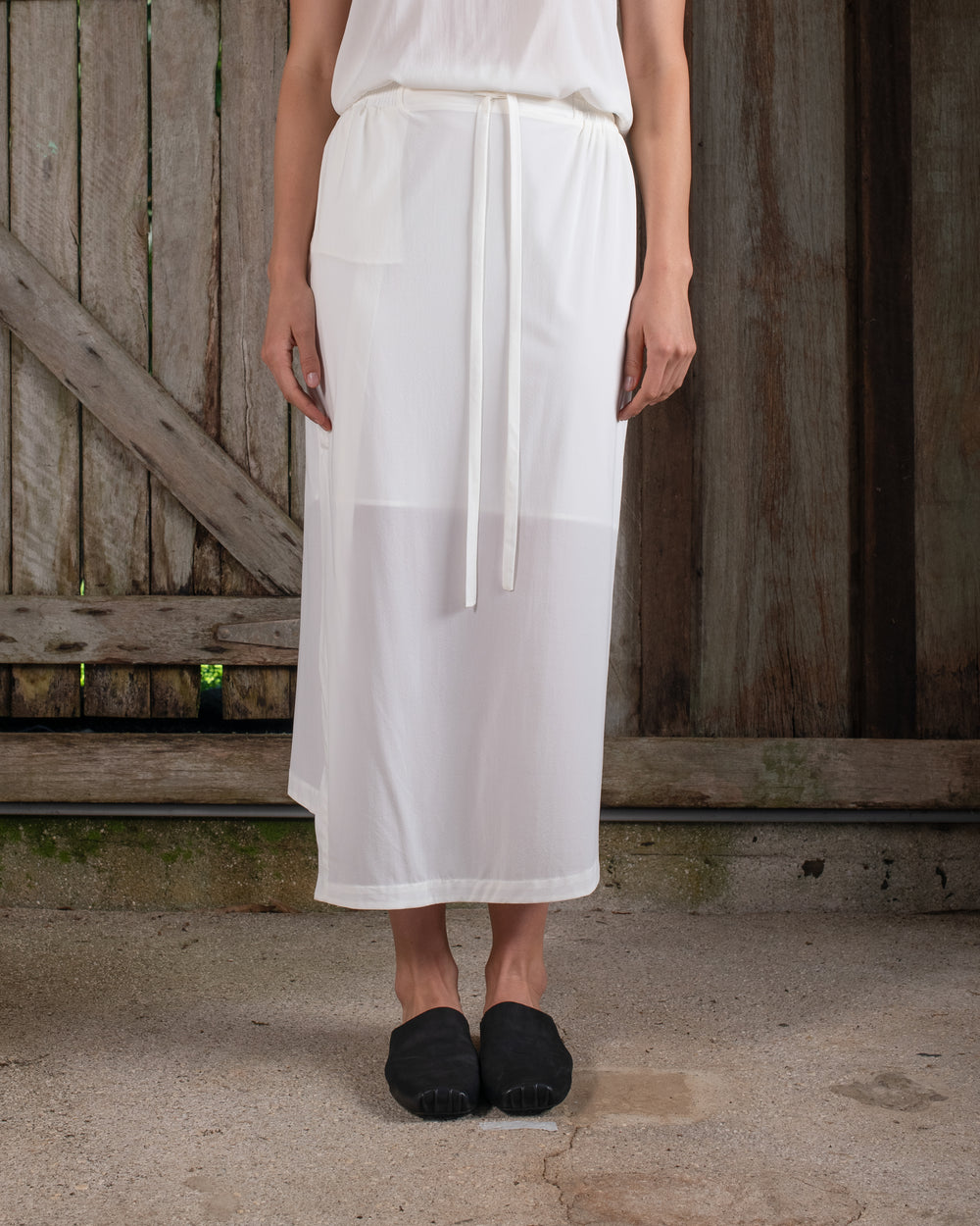 Drawstring Skirt Silk Crepe White