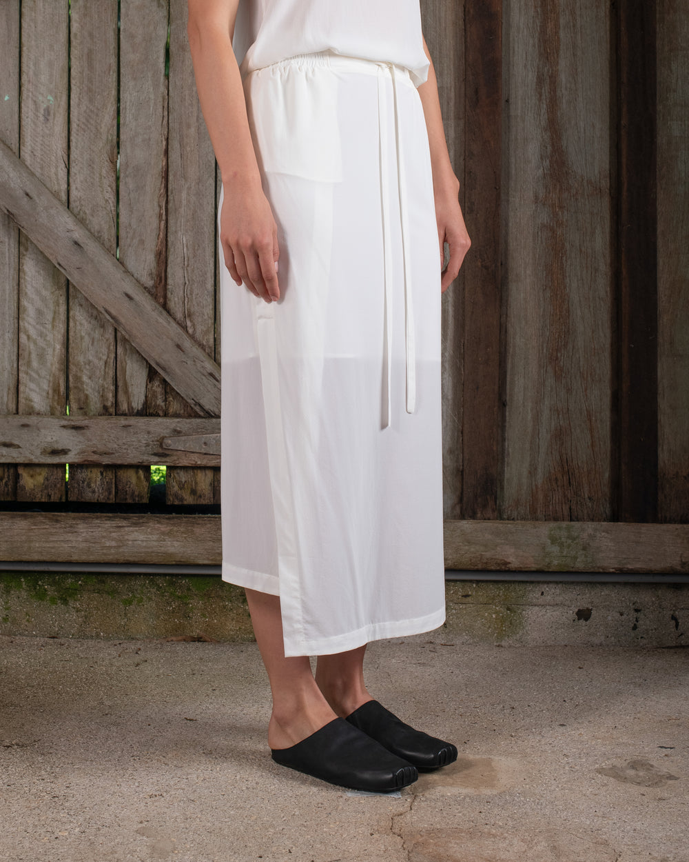 Drawstring Skirt Silk Crepe White
