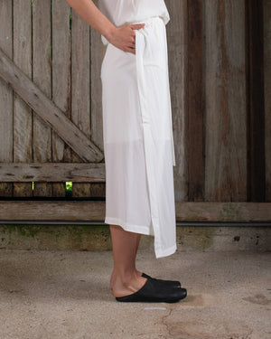 Drawstring Skirt Silk Crepe White