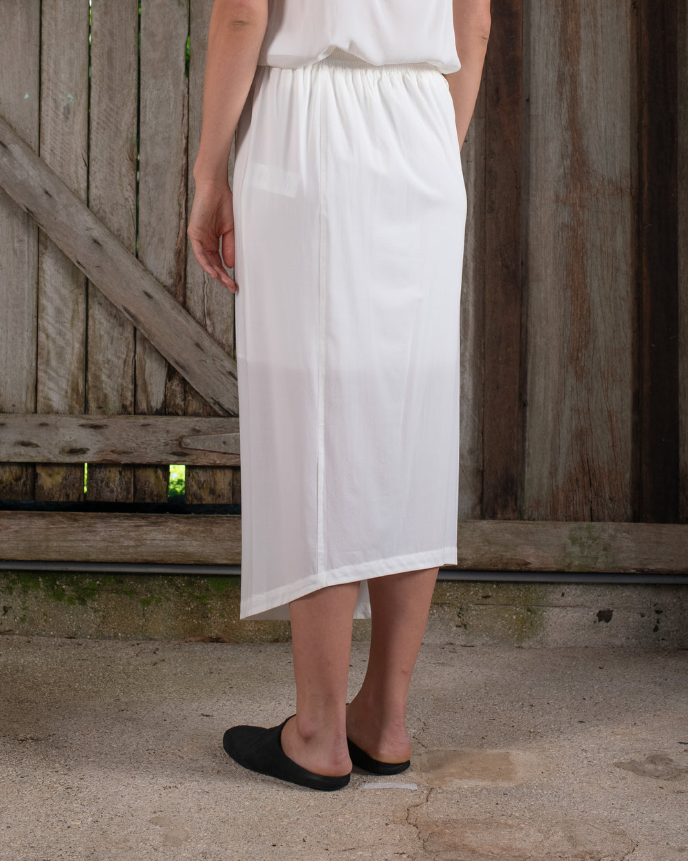 Drawstring Skirt Silk Crepe White