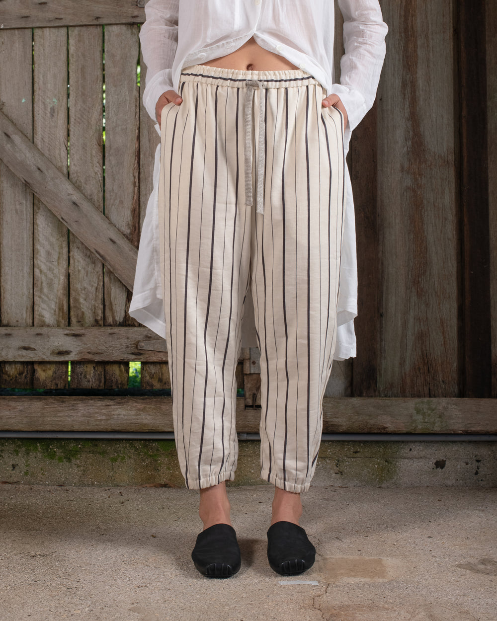 Easy Pant Linen Cotton Stripe Natural
