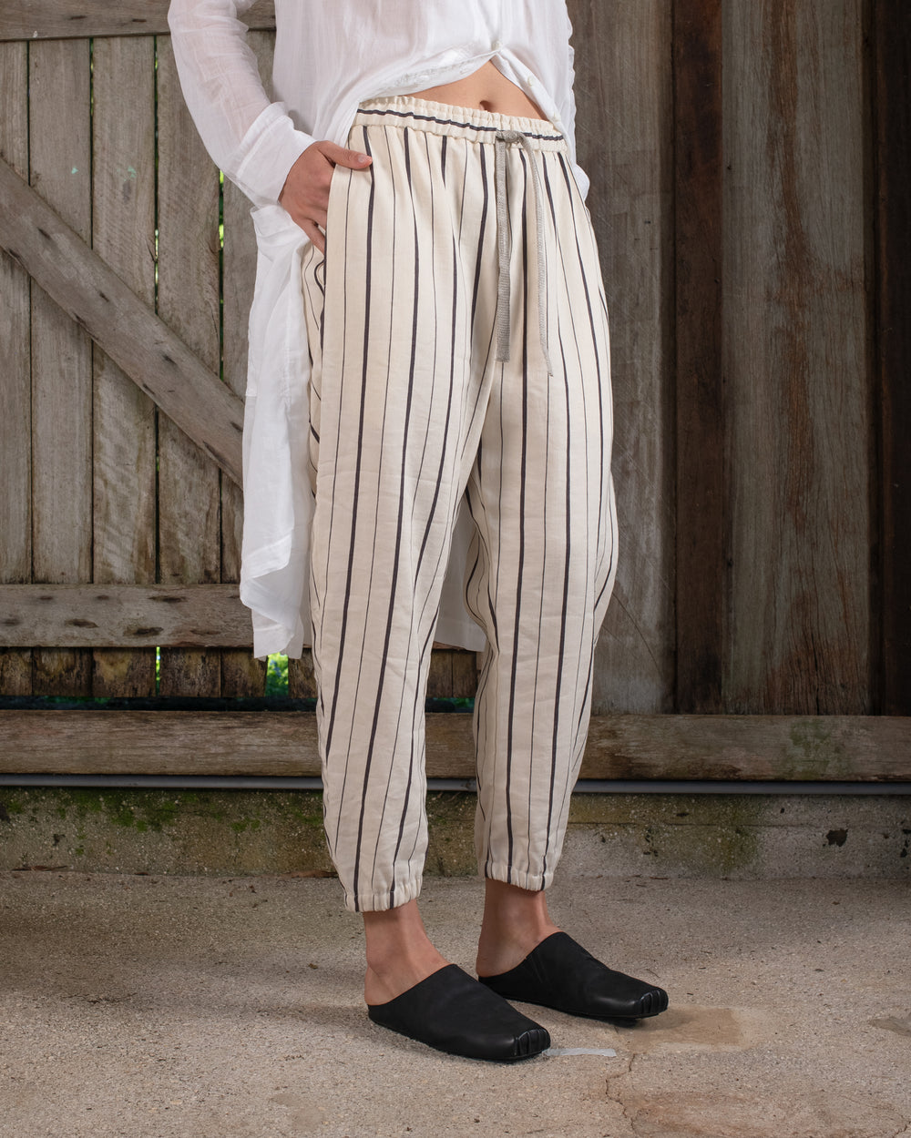 Easy Pant Linen Cotton Stripe Natural