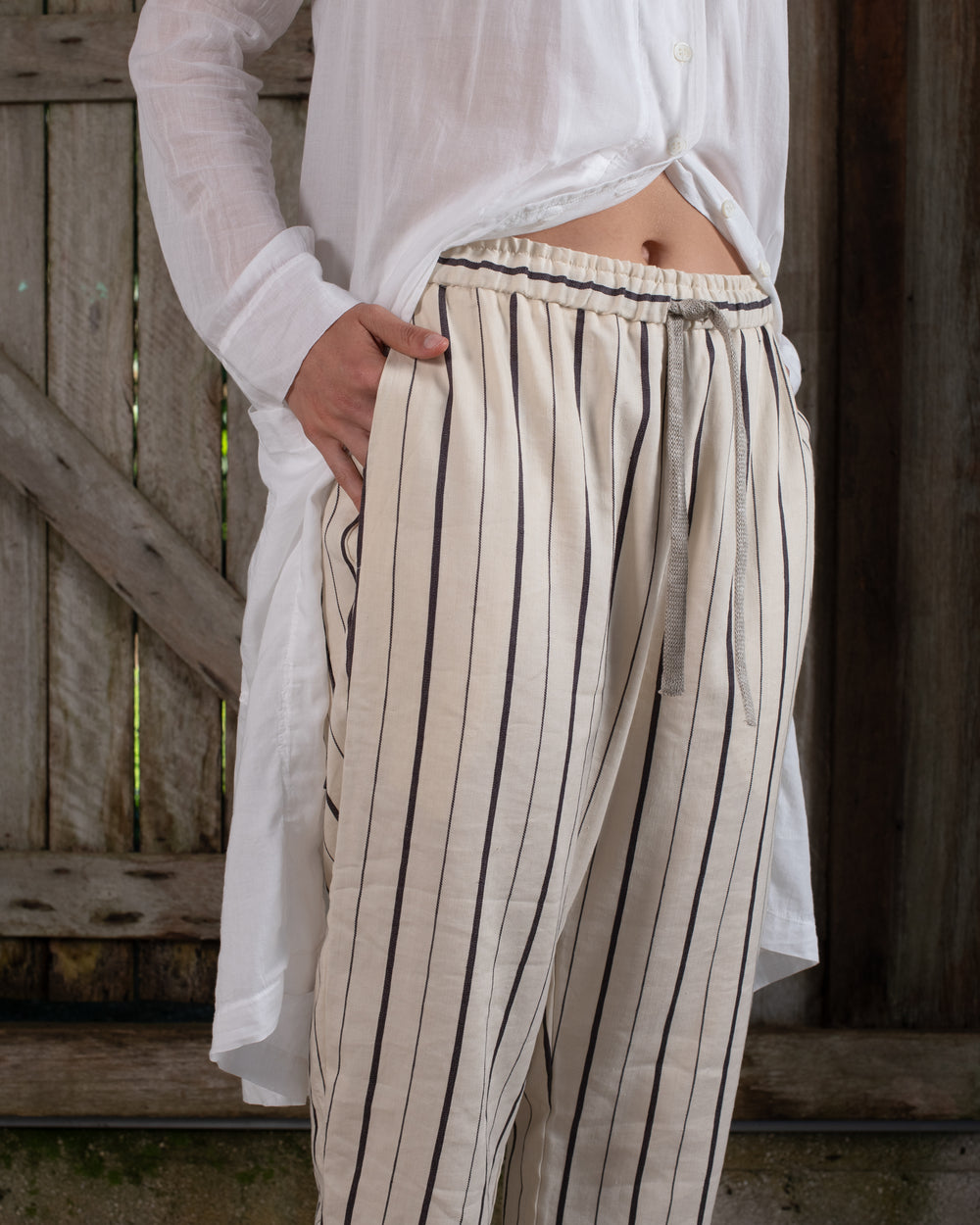 Easy Pant Linen Cotton Stripe Natural