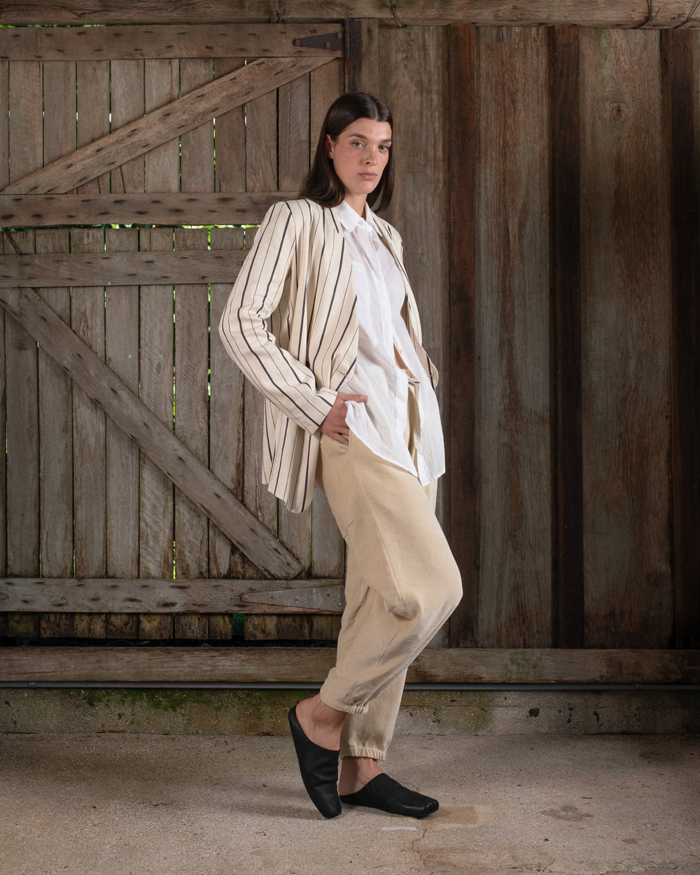 Graphic Jacket Linen Cotton Stripe Natural