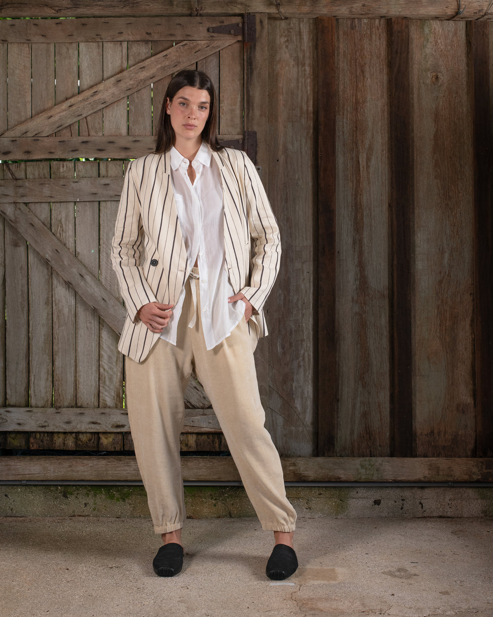Graphic Jacket Linen Cotton Stripe Natural