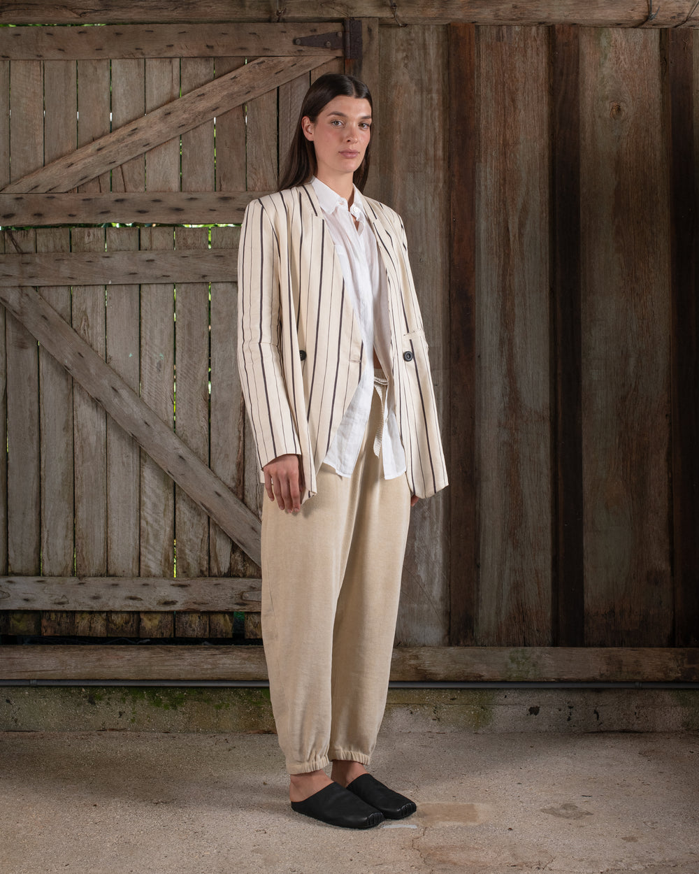 Graphic Jacket Linen Cotton Stripe Natural