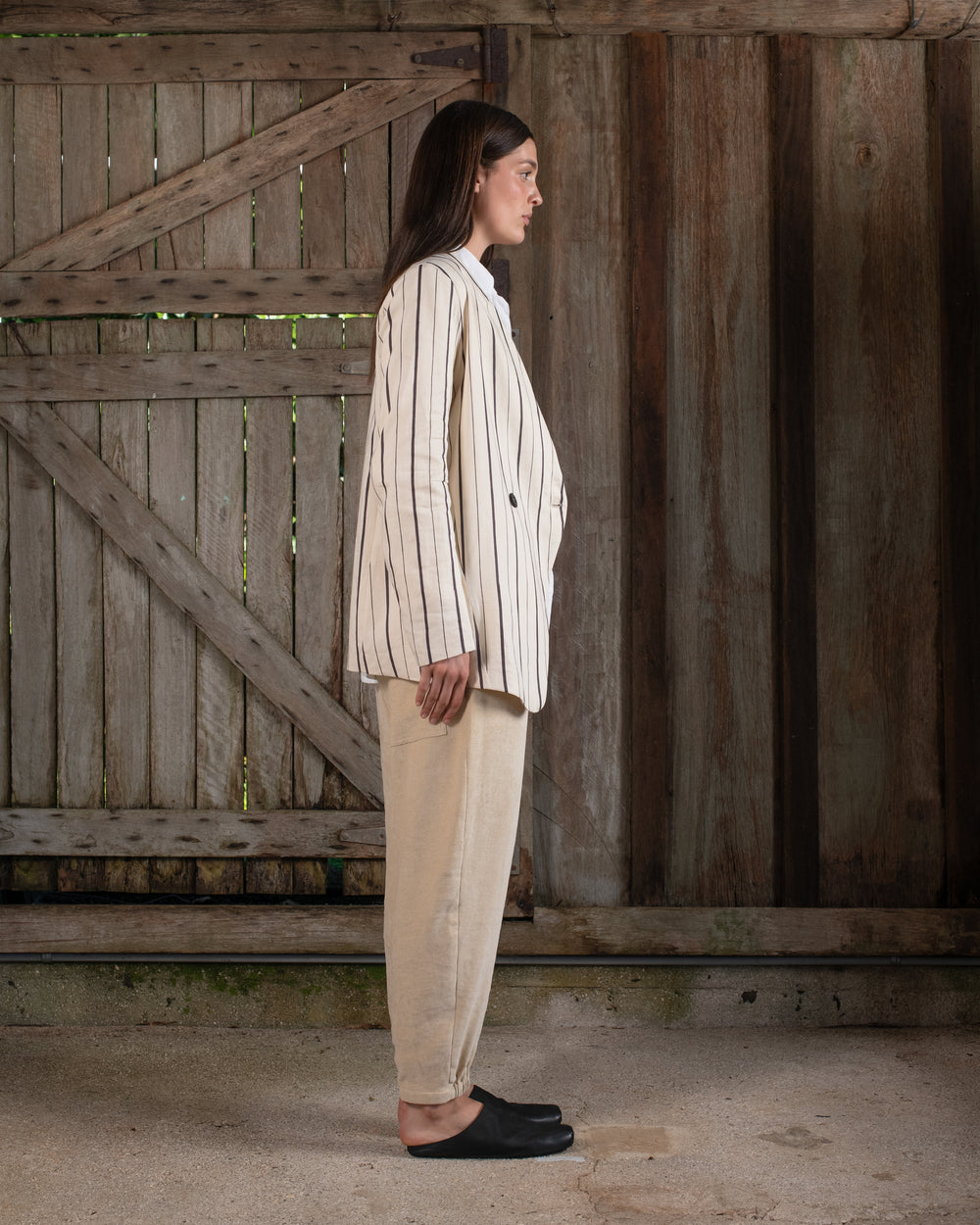 Graphic Jacket Linen Cotton Stripe Natural
