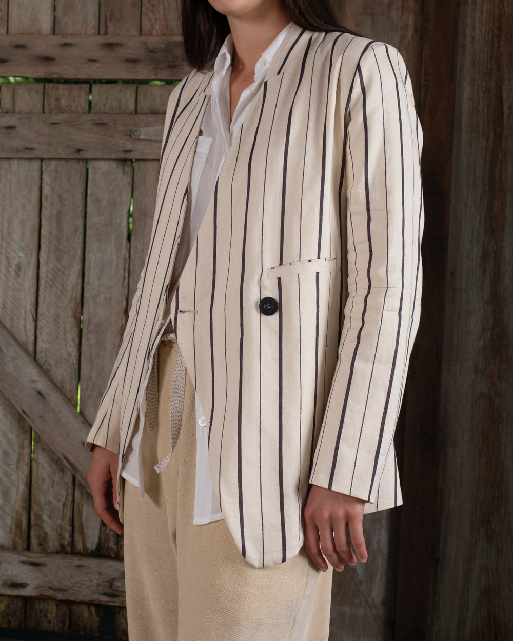 Graphic Jacket Linen Cotton Stripe Natural