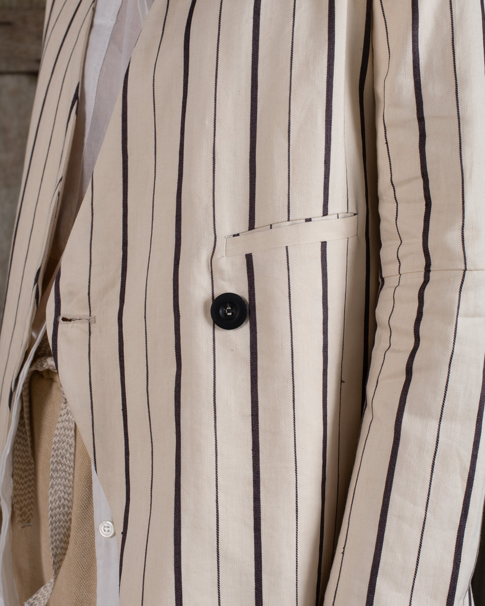 Graphic Jacket Linen Cotton Stripe Natural