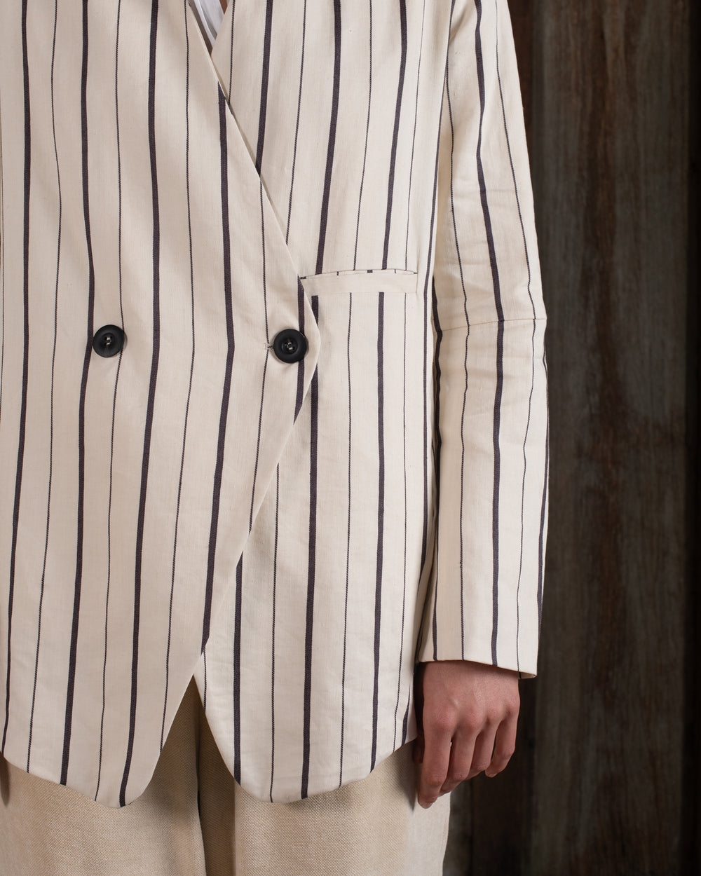 Graphic Jacket Linen Cotton Stripe Natural