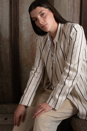 Graphic Jacket Linen Cotton Stripe Natural