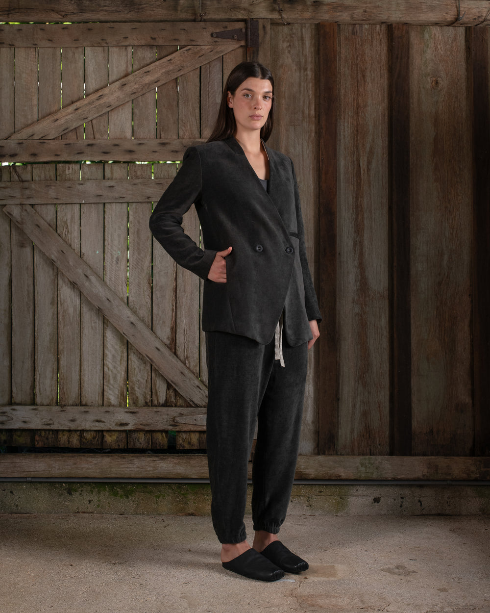 Graphic Jacket Washed Light Velvet Charcoal