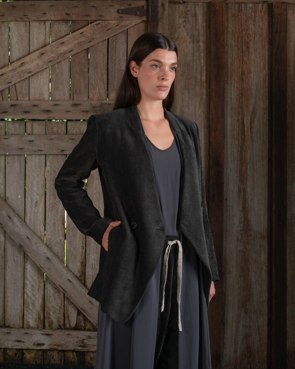 Graphic Jacket Washed Light Velvet Charcoal