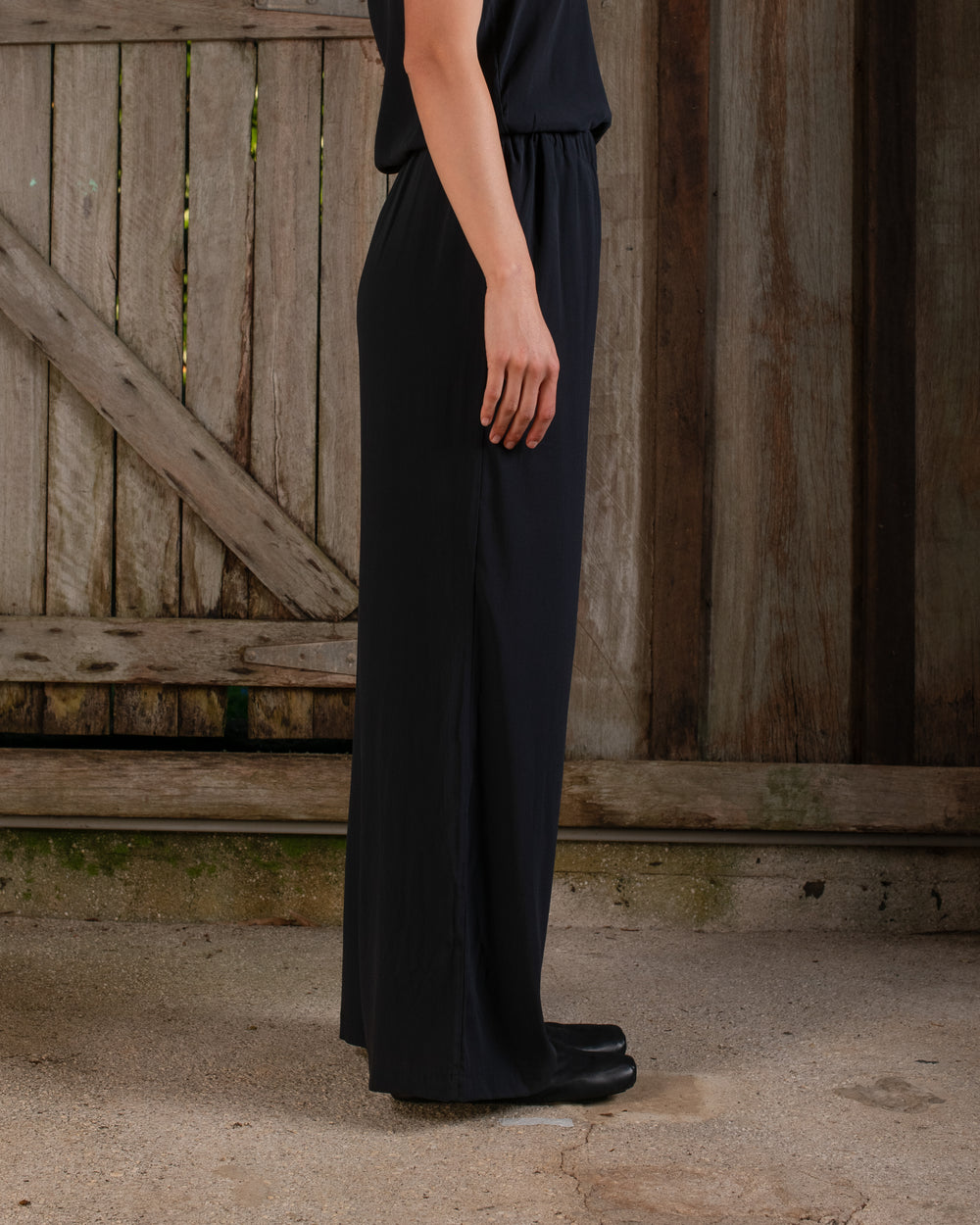 High Waist Pant Stretch Silk Black