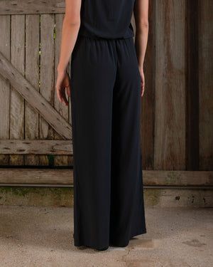 High Waist Pant Stretch Silk Black