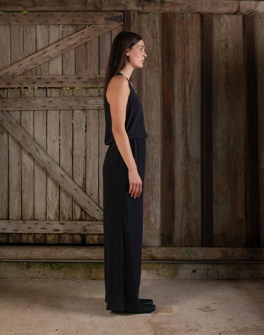 High Waist Pant Stretch Silk Black