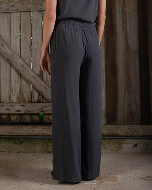 High Waist Pant Stretch Silk Charcoal
