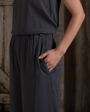 High Waist Pant Stretch Silk Charcoal