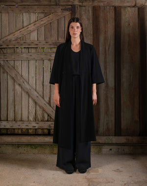 Kimono Sleeve Coat Dress Crepe Black