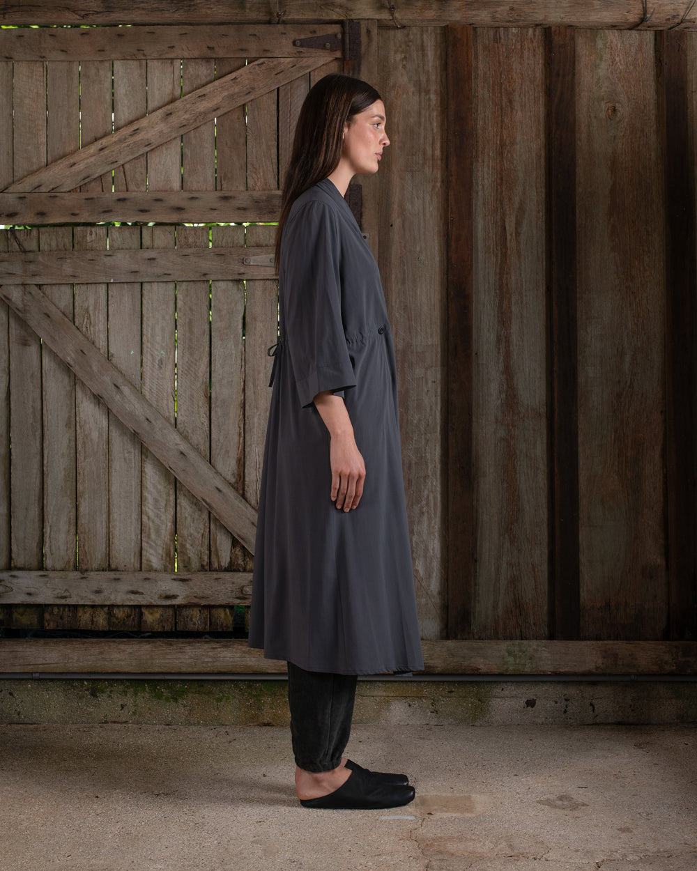 Kimono Sleeve Coat Dress Silk Crepe Charcoal