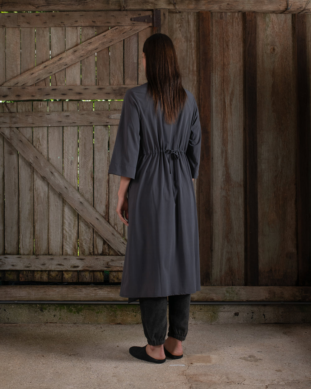 Kimono Sleeve Coat Dress Silk Crepe Charcoal