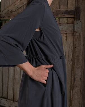 Kimono Sleeve Coat Dress Silk Crepe Charcoal