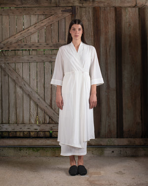 Kimono Sleeve Coat Dress Silk Crepe White