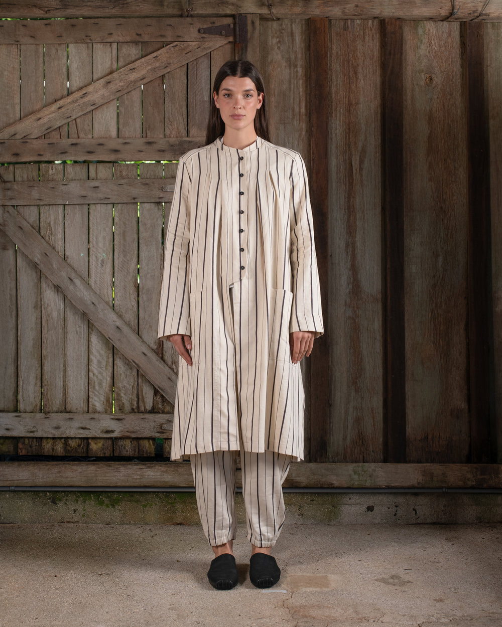 Easy Pant Linen Cotton Stripe Natural