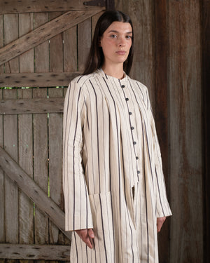 Long Jacket Linen Cotton Stripe Natural