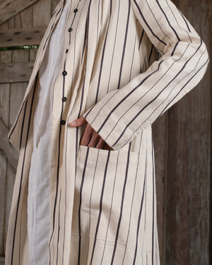 Long Jacket Linen Cotton Stripe Natural