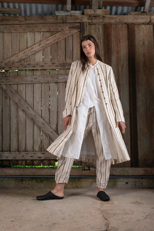 Long Jacket Linen Cotton Stripe Natural
