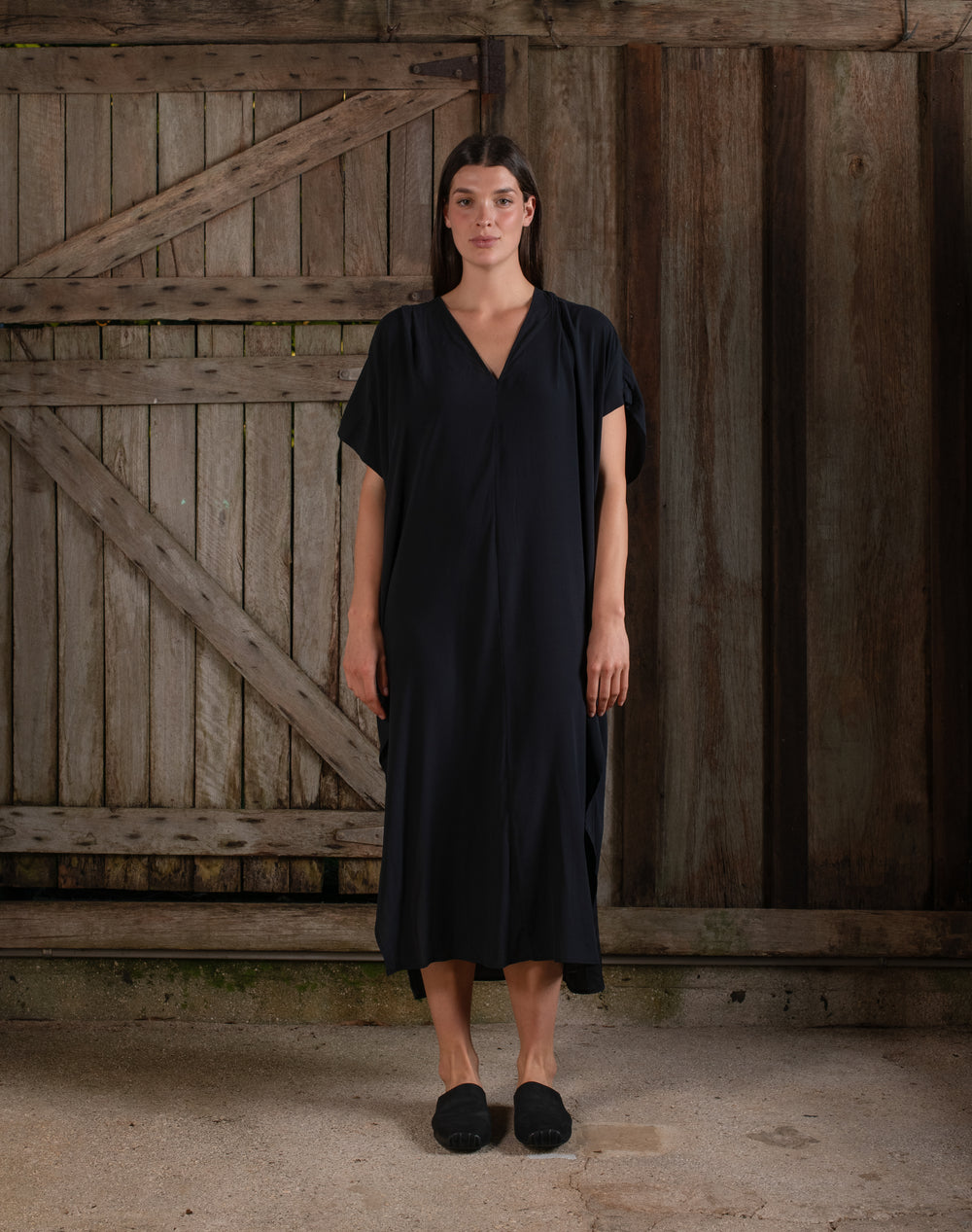 Long Kaftan Stretch Silk Black