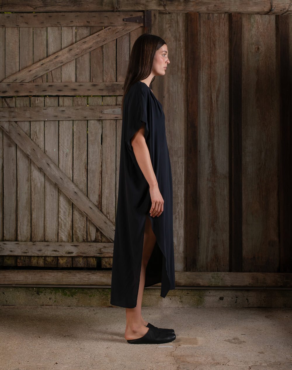 Long Kaftan Stretch Silk Black