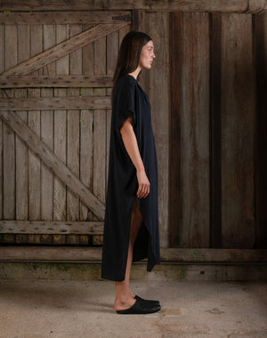 Long Kaftan Stretch Silk Black