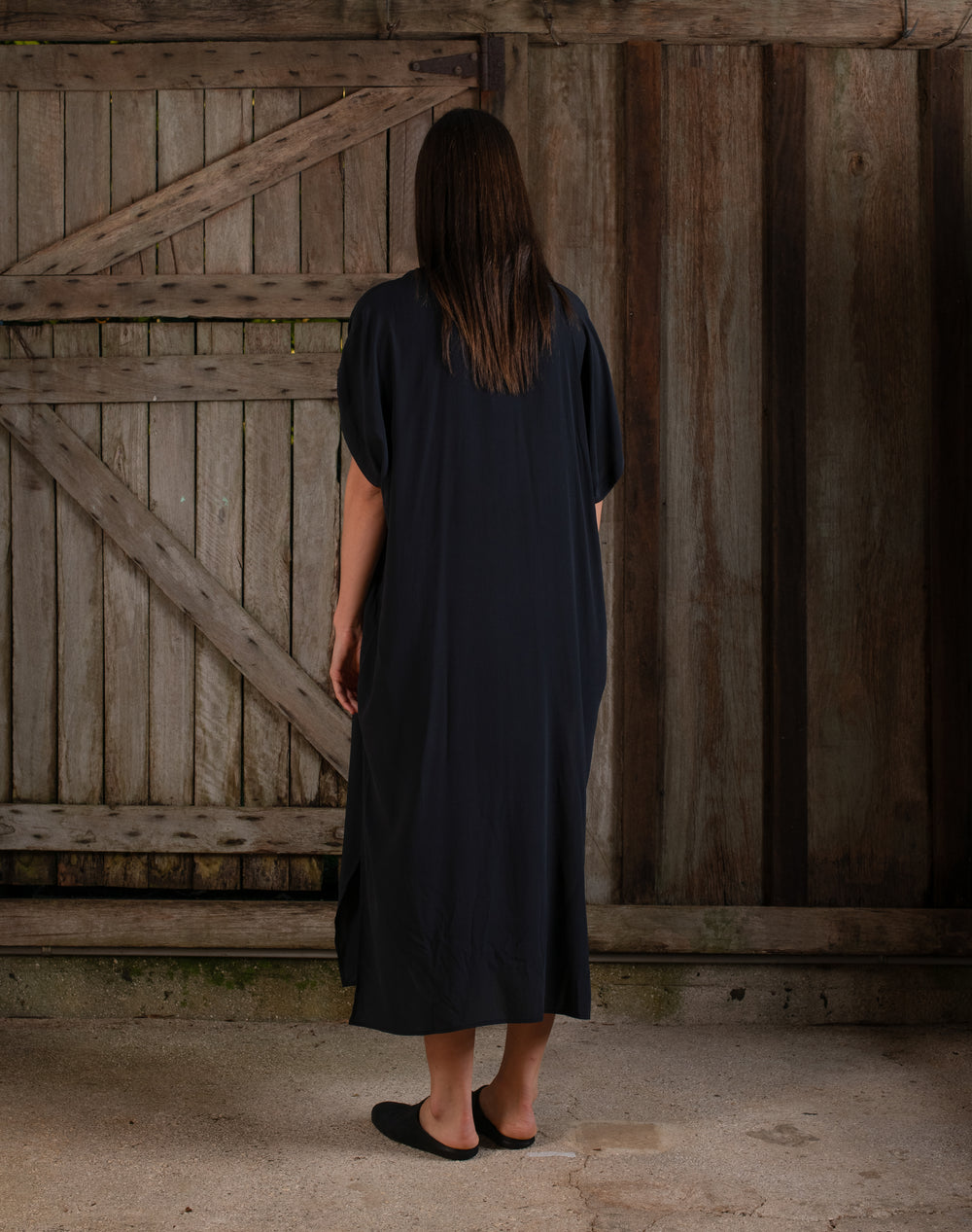 Long Kaftan Stretch Silk Black