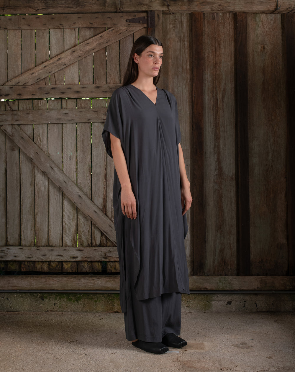 Long Kaftan Stretch Silk Charcoal