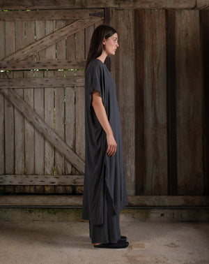 Long Kaftan Stretch Silk Charcoal
