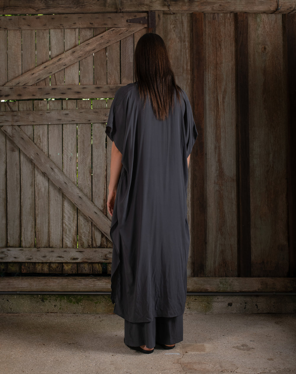 Long Kaftan Stretch Silk Charcoal